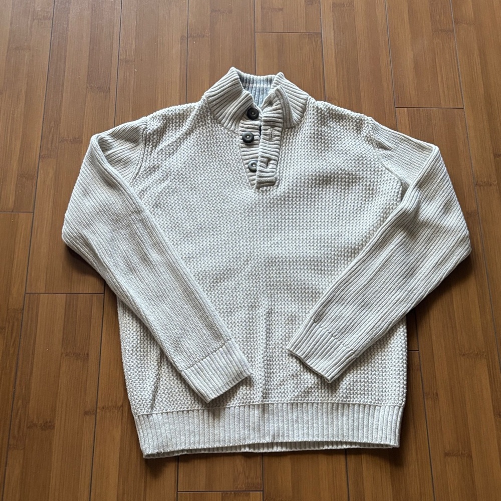 American Rag Men's Cream Sweater with Button Detail